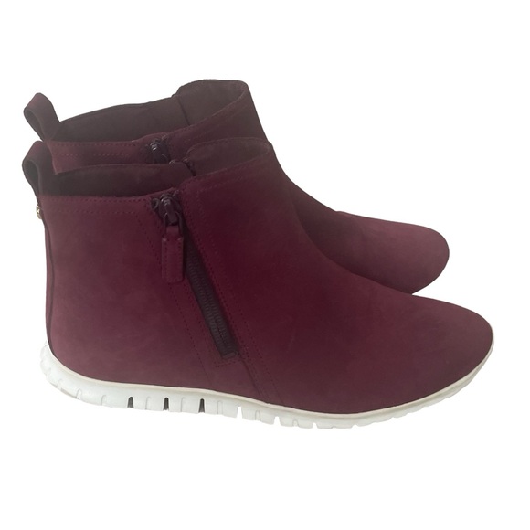COLE HAAN ZeroGrand Burgundy Waterproof Suede Leather Zip Bootie Size 8.5 - Picture 1 of 13